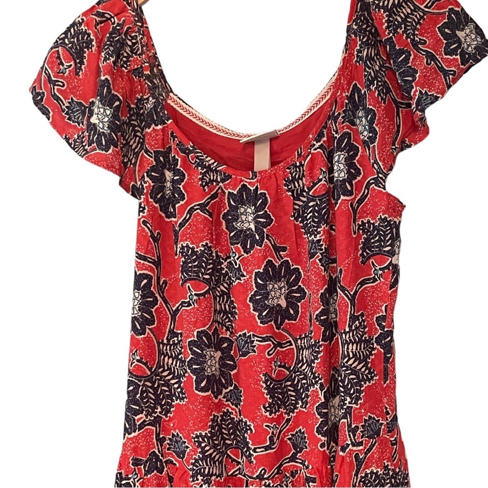 Knox Rose NWT Rebel Red White and Blue Floral Flutter Sleeve Drop Waist Dress XS - Picture 7 of 11